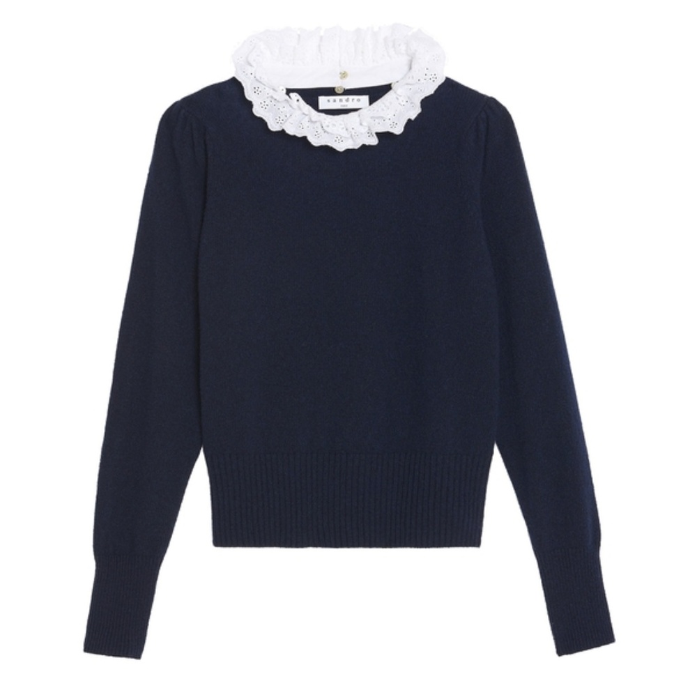 Sandro Stevy Contrast Ruffle Collar Sweater